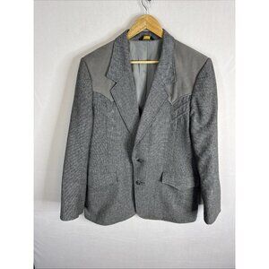 Pioneer Wear Western Blazer 44R Gray Wool USA Cowboy Sport Coat Vintage